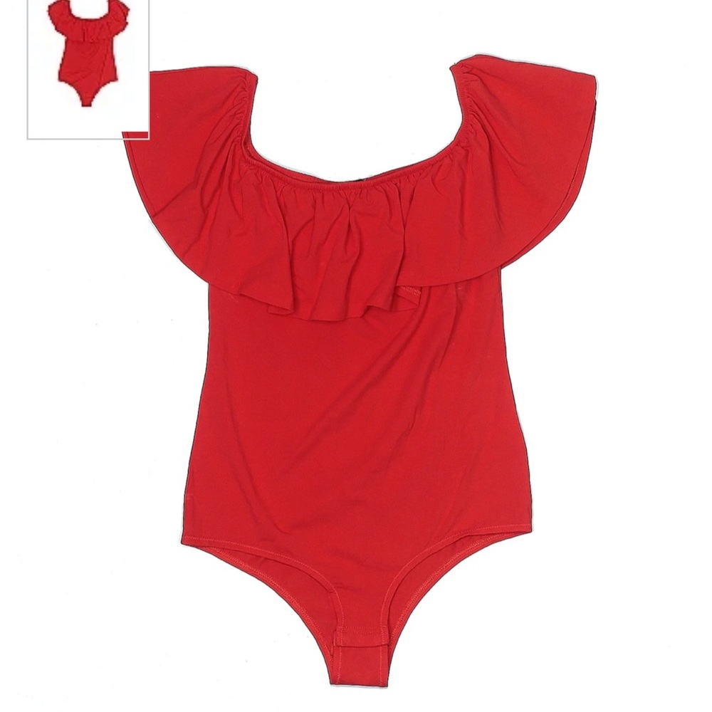 J crew red off the shoulder ruffle body suit